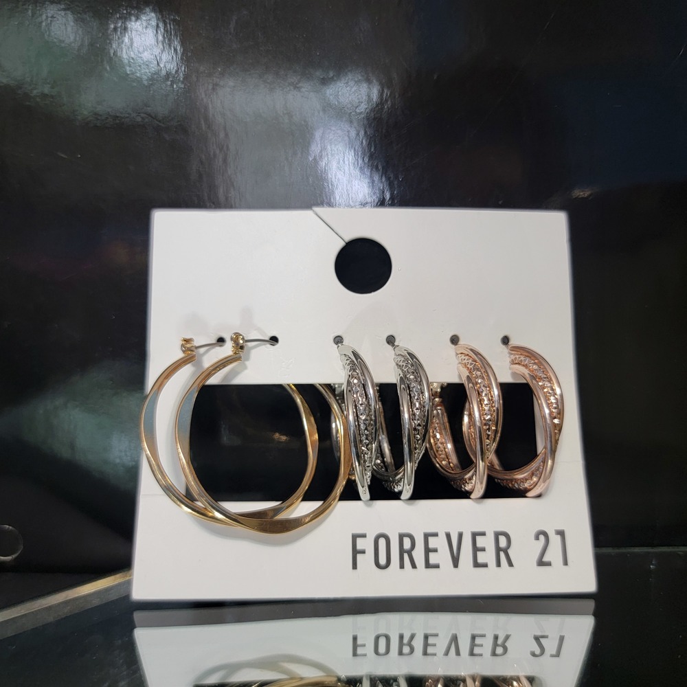 Forever 21 | Gold | Silver | Rose Gold | Hoops | Earrings | 3 Pairs
